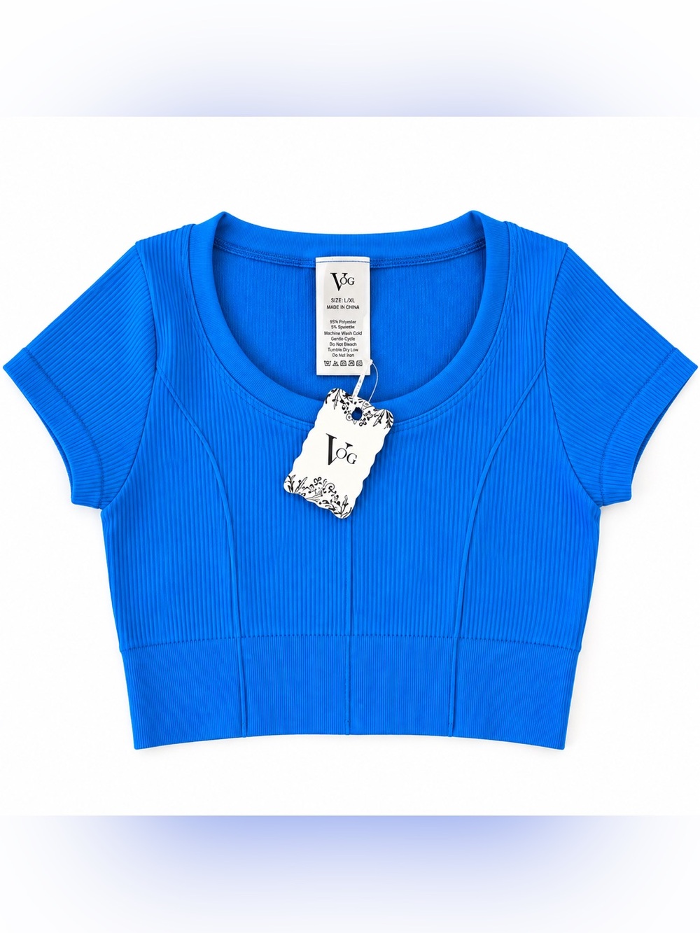 VOG Electric Blue Ribbed Stretch Crop Top – Size L/XL – NWT
